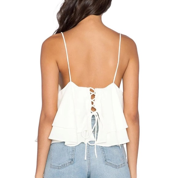 Free People Tropical Wave tie Back Ruffle Layered Crop Top Cream - Picture 3 of 4